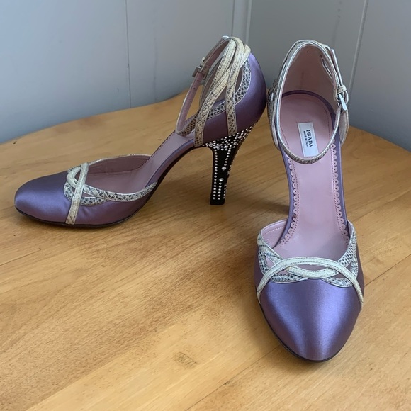 Prada Crystal Studded Satin Lizard trim D'Orsay Pumps Size US6 IT 36 EUC - Picture 1 of 13